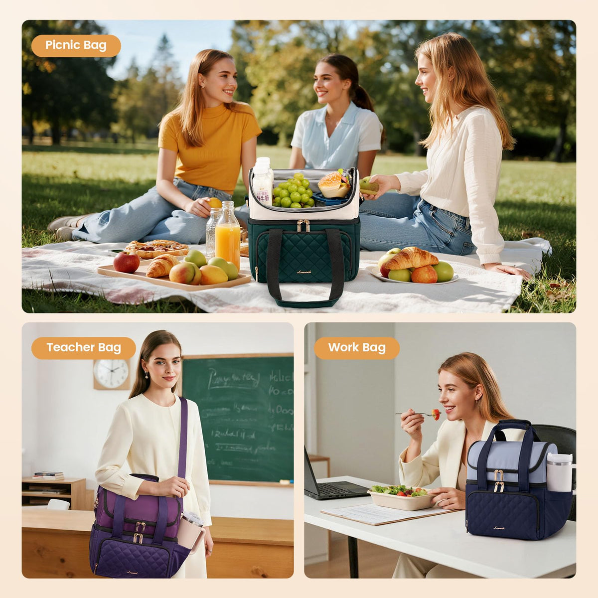 LOVEVOOK large 15L capacity lunch bag for multiple lunches