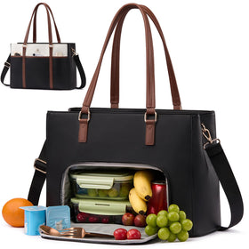 LOVEVOOK lunch bag leather tote with insulated compartment keeps meals warm on the go.
