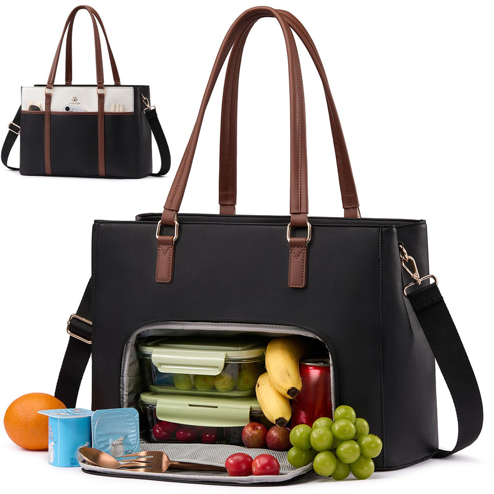 LOVEVOOK lunch bag leather tote with insulated compartment keeps meals warm on the go.