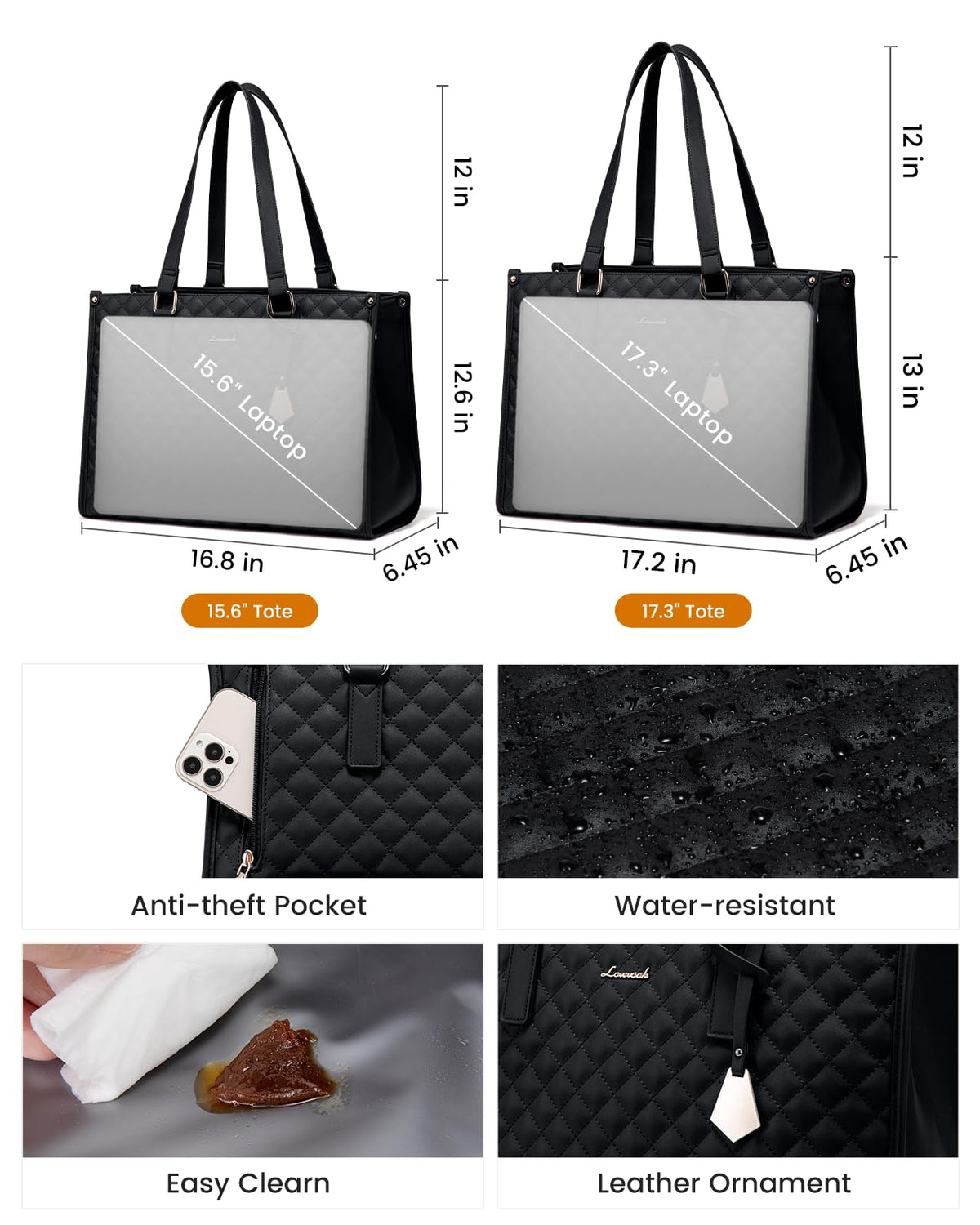 Quilted exterior adds a professional, versatile look for work or campus.