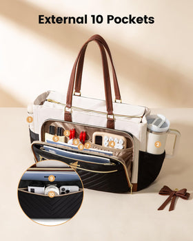 LOVEVOOK quilted tote with bow pendant adds subtle professional flair