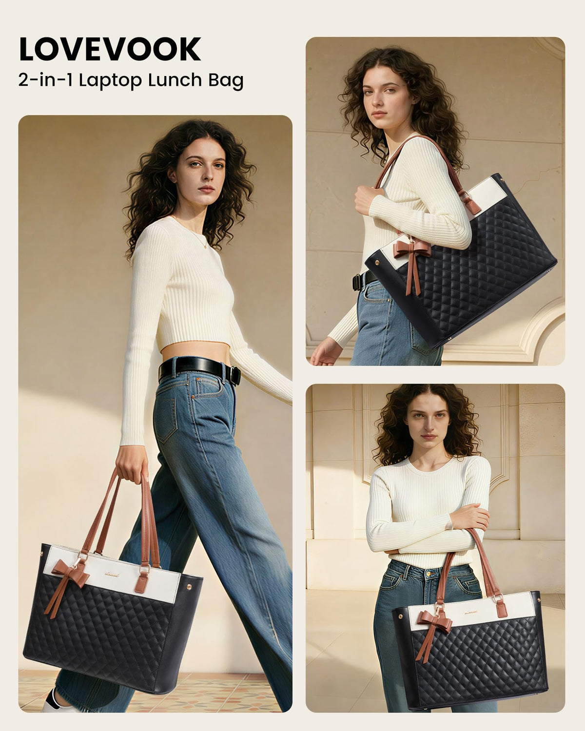 LOVEVOOK work tote expandable section showing added space for essentials.