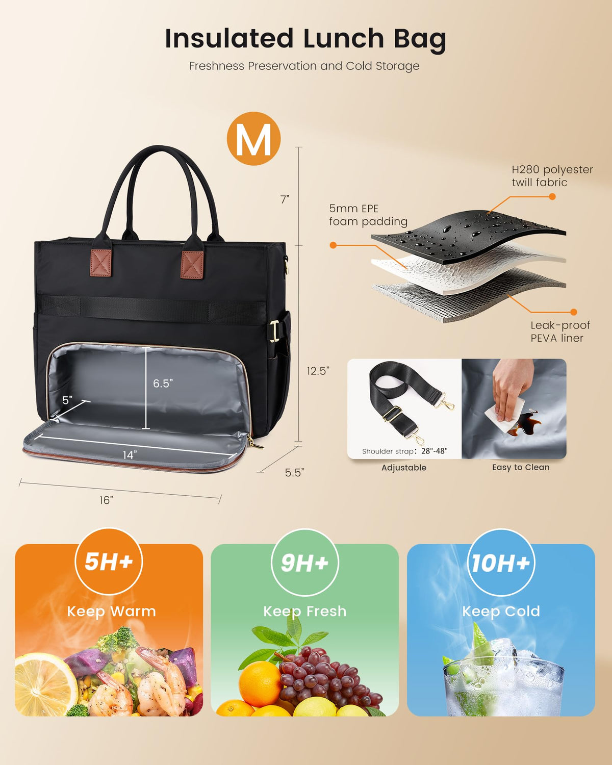 LOVEVOOK leak-proof lining keeps contents secure and easy to clean.
