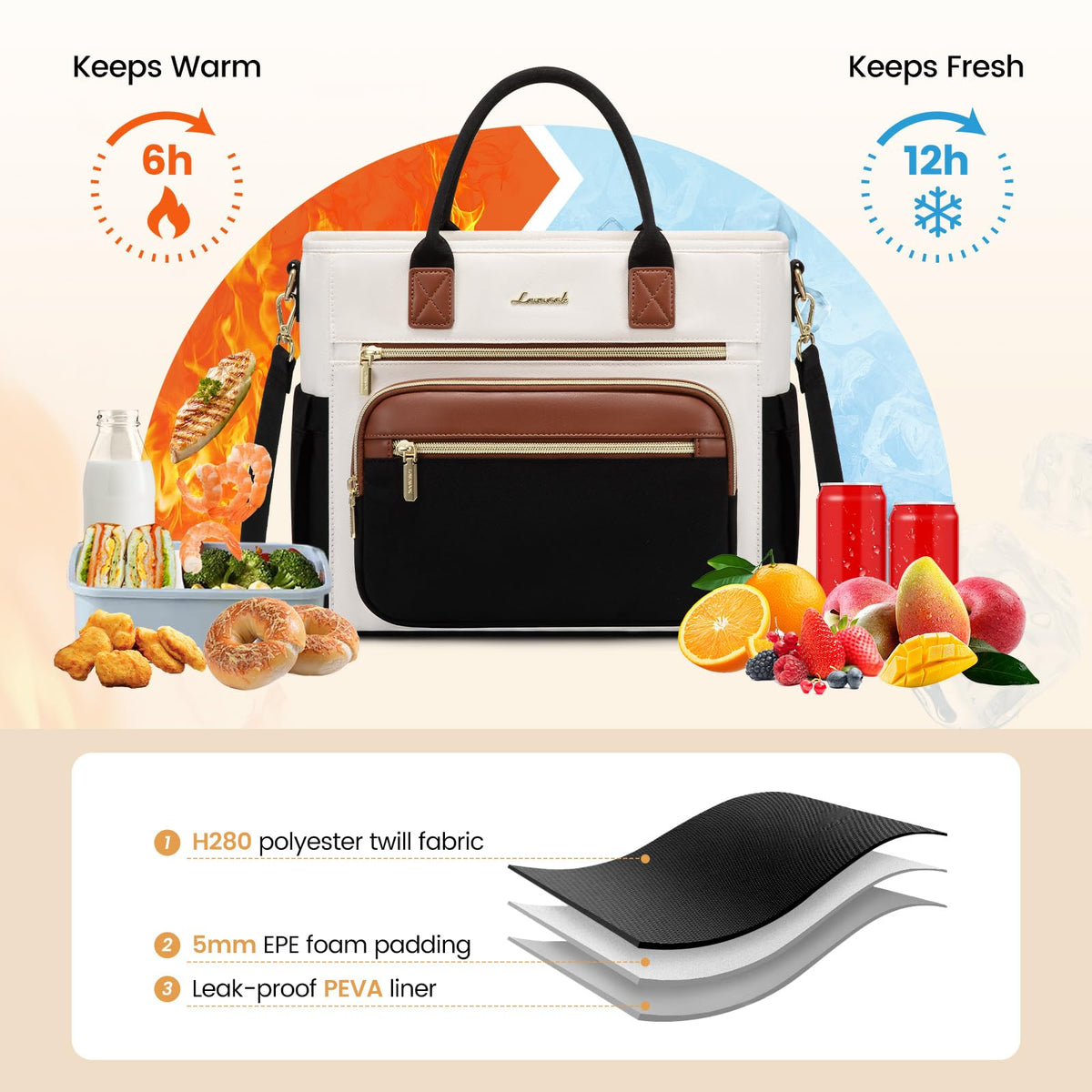 LOVEVOOK lunch bag front pockets keep utensils and essentials organized for daily use.