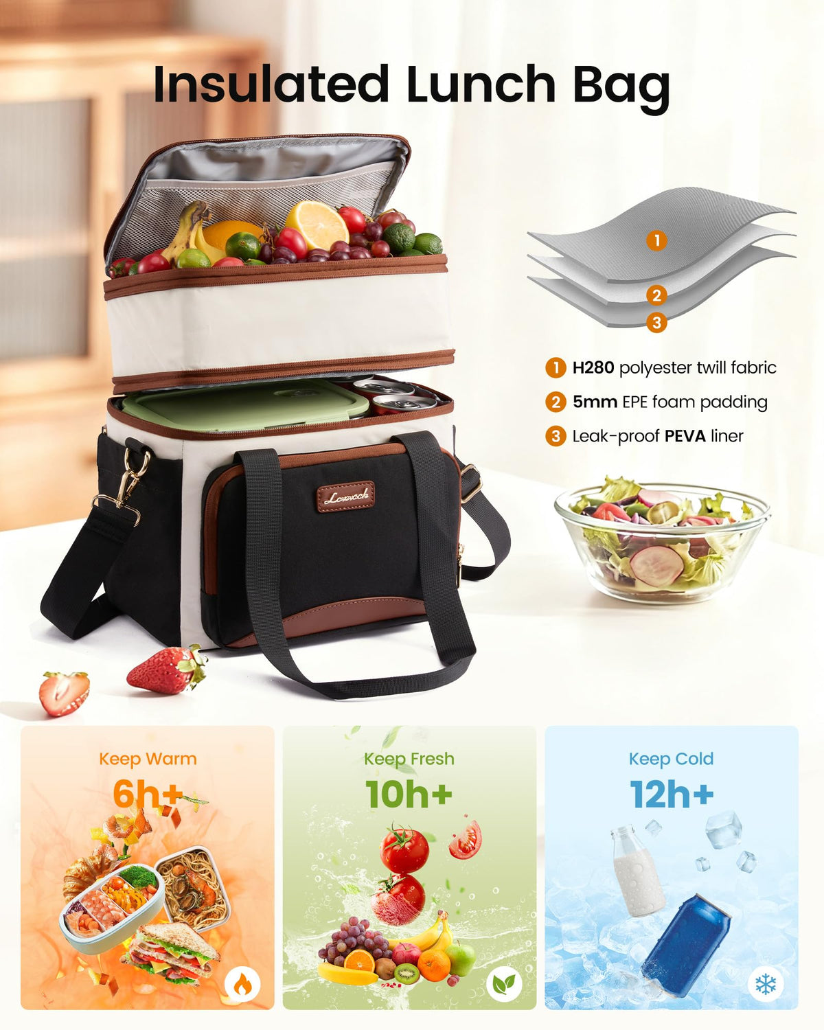 LOVEVOOK lunch bag with leakproof insulation keeps meals fresh on the go