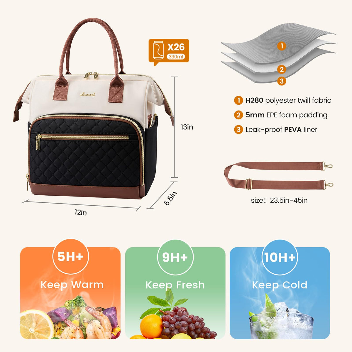 LOVEVOOK lunch bag with leakproof liner for mess-free meals.