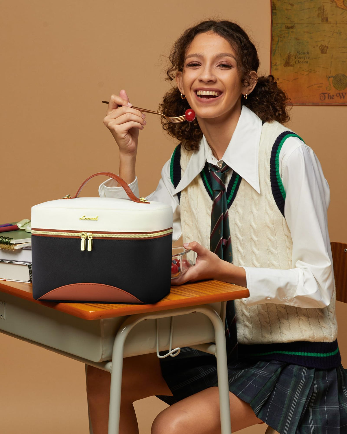 Leather handle provides sturdy grab-and-go transport.