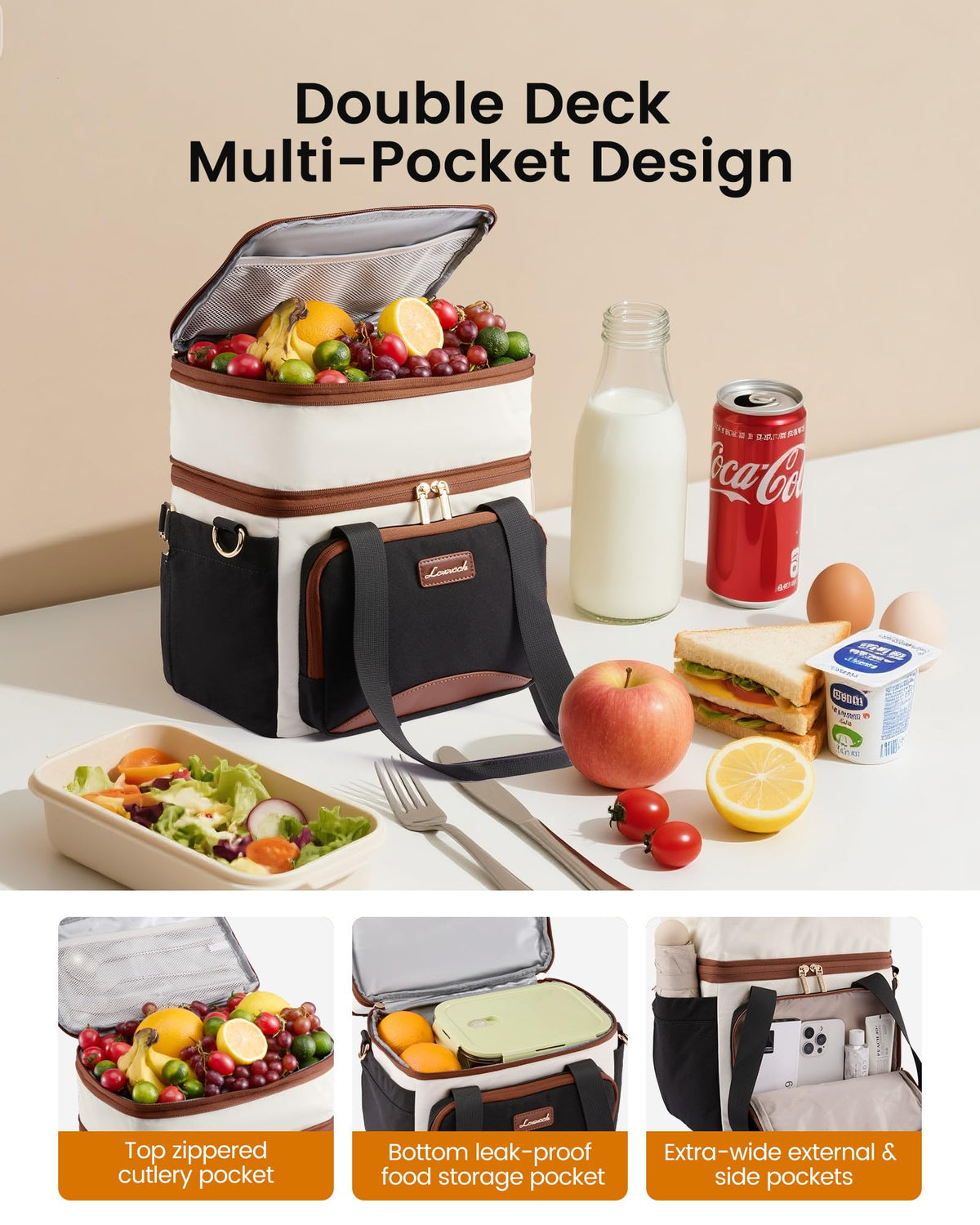 LOVEVOOK lunch bag with oversized cup holder fits large bottles