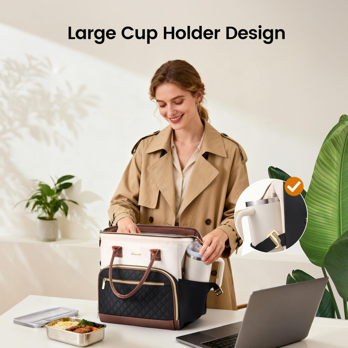 LOVEVOOK lunch bag with adjustable shoulder strap for comfortable carry.