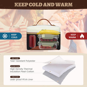 Interior three-layer insulation maintains temperature for longer meals.