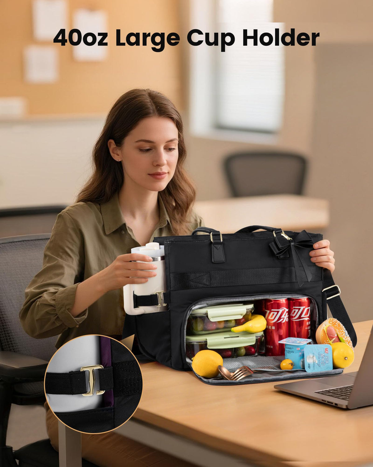 LOVEVOOK tote interior shows padded laptop compartment for up to 15.6-inch devices.