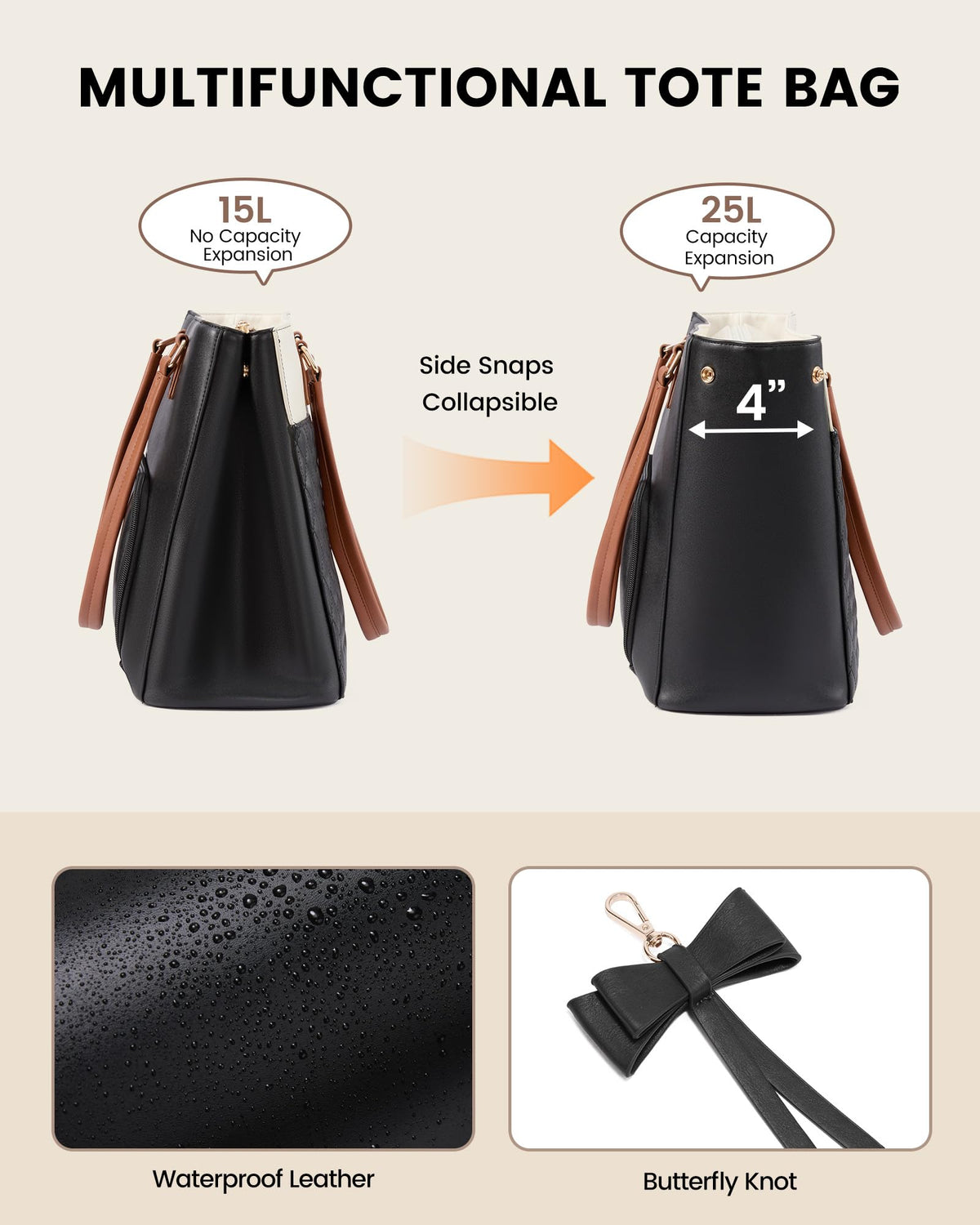 LOVEVOOK tote with oversized pocket for up to 40oz bottles.