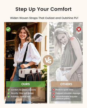 LOVEVOOK premium PU leather handles add professional style to the tote.