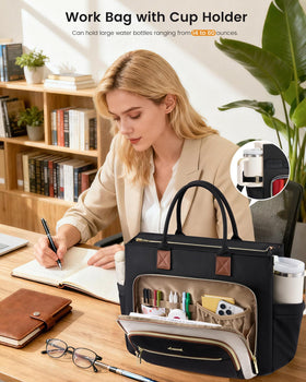 LOVEVOOK 2-in-1 work tote showing lunch compartment and organized pockets.