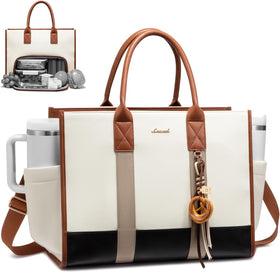 LOVEVOOK Work Tote with giant tumbler holder keeps beverages easily accessible on the go.