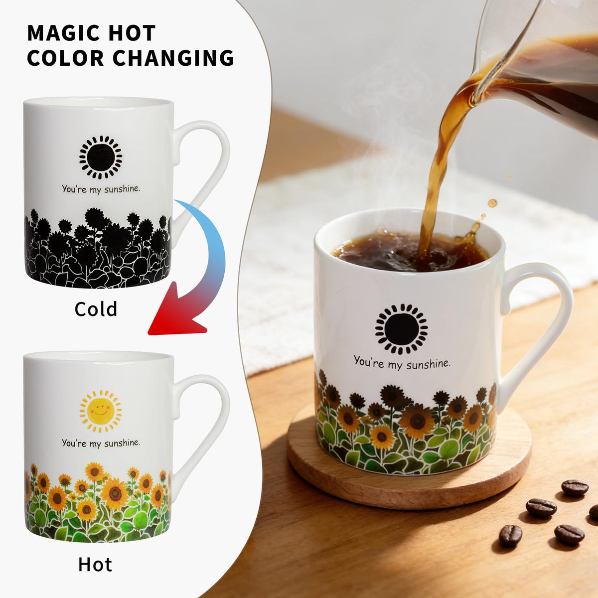 Lovift Sunflower mug back view highlights premium bone china and refined silhouette.