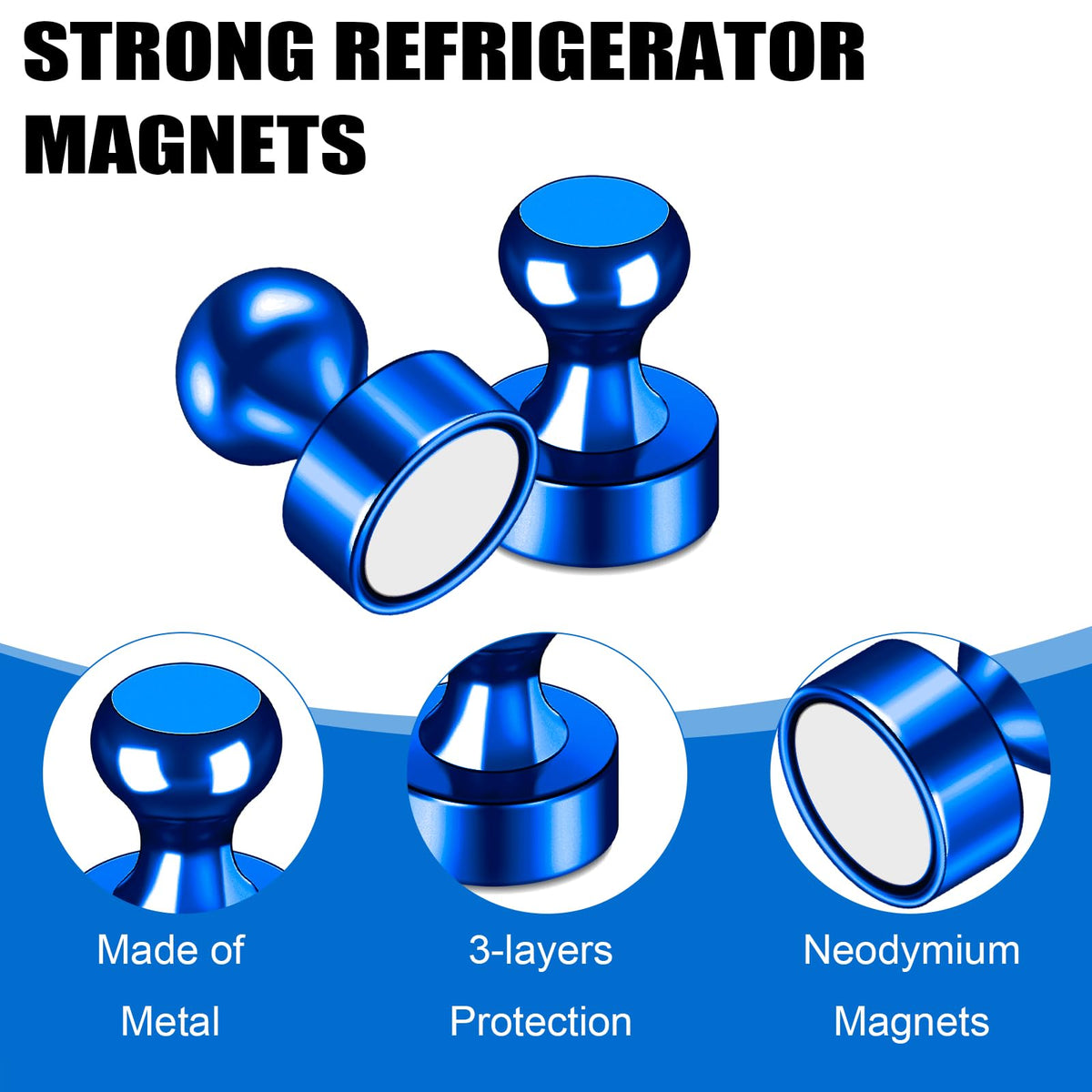 LOVIMAG fridge magnets 20pcs blue on fridge for notes and receipts