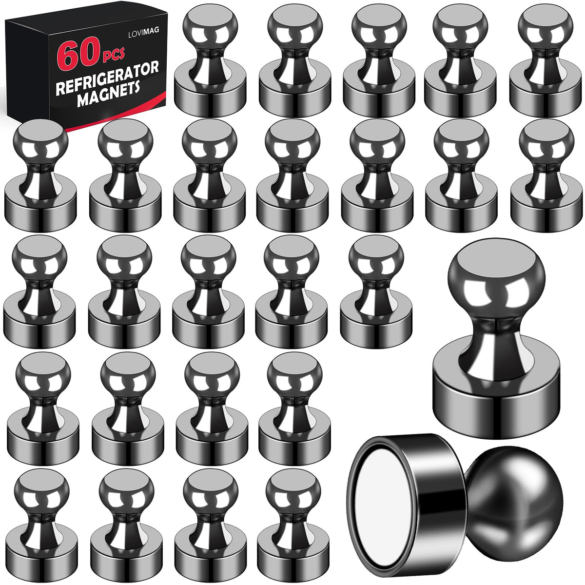LOVIMAG fridge magnets 60pcs secure notes on refrigerators with strong hold.