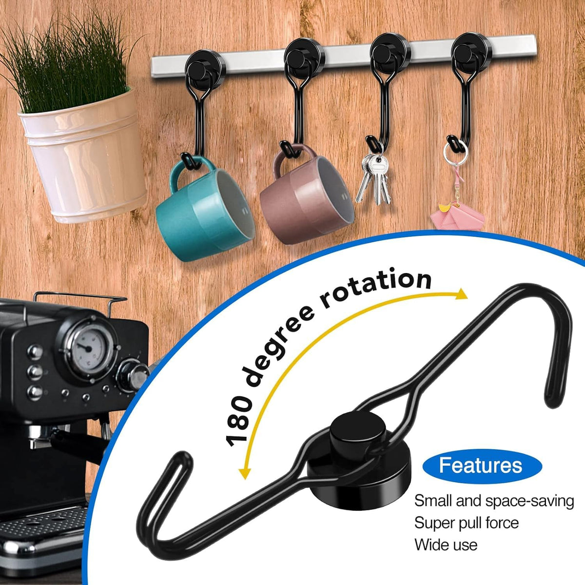LOVIMAG coating close-up on magnetic hook highlighting durability and finish.