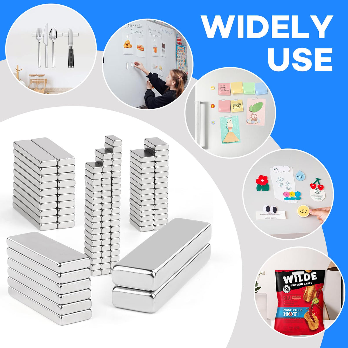 LOVIMAG magnets securing items to a locker or metal panel.