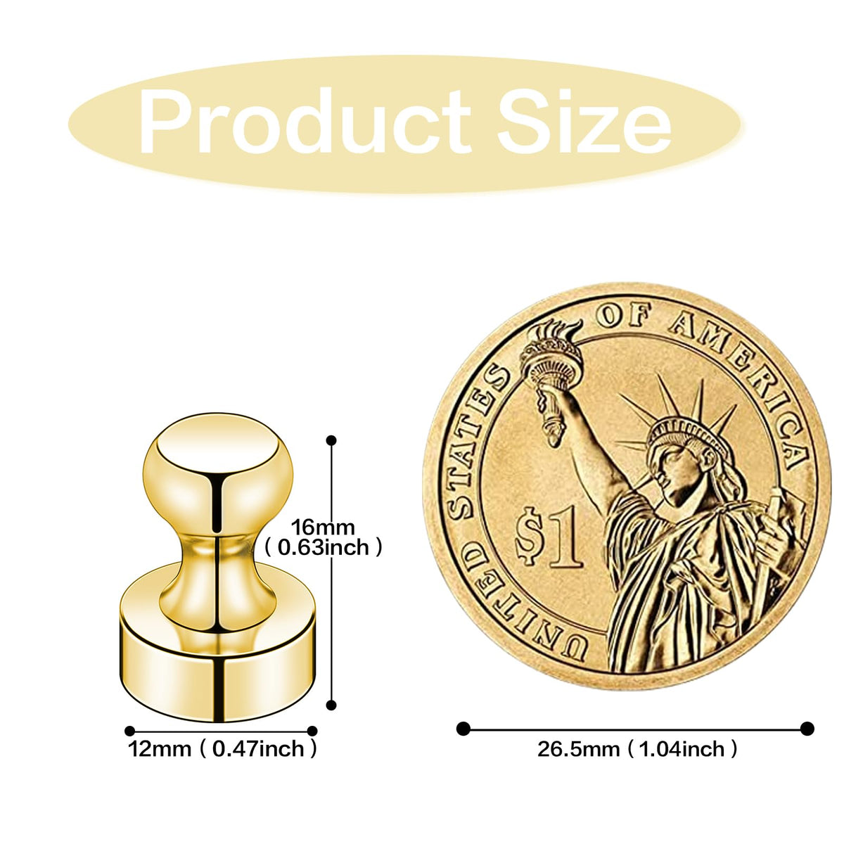 Lovimag office magnet gold push pin ideal for memos and calendars.