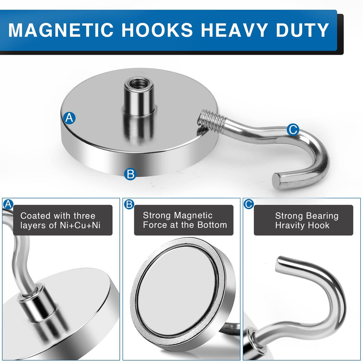 LOVIMAG magnetic hook with Ni-Cu-Ni coating resists rust and chipping