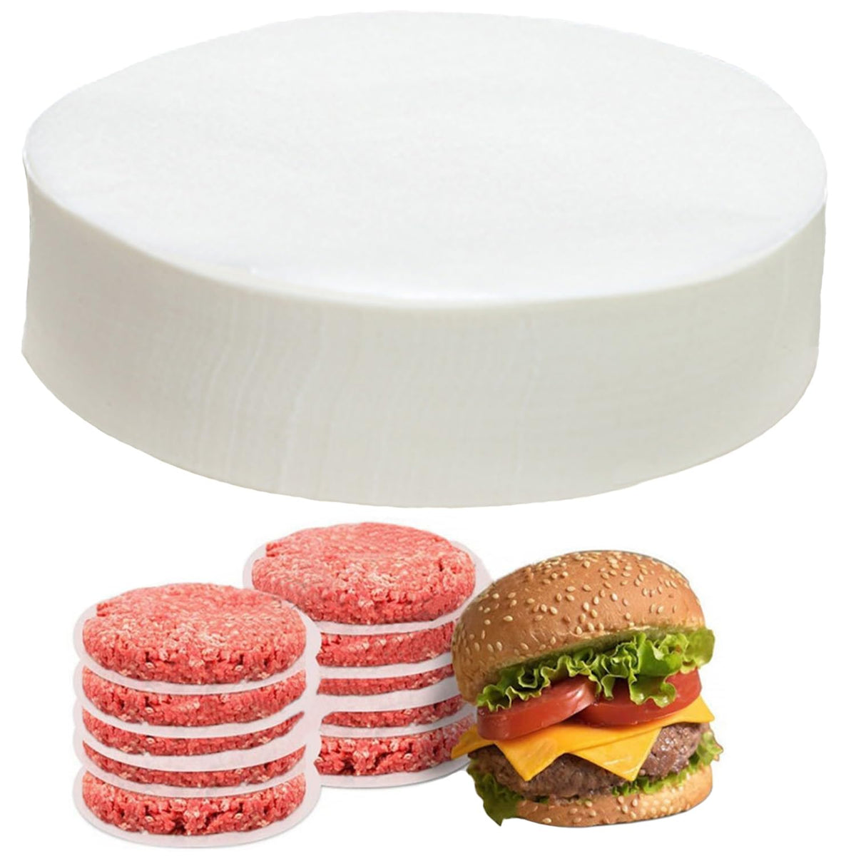 LOVNBHELP separating frozen patties with nonstick parchment sheets.
