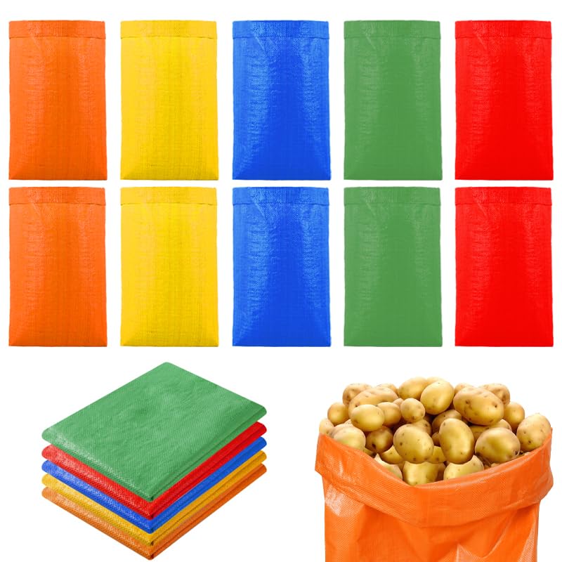 LOVYNO red 10pc colorful potato sack bags for outdoor races and storage