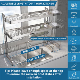 Loyalfire over-sink dish drying rack side view highlighting sturdy frame and stable setup.