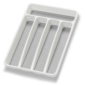 Loyareal silverware organizer in a white drawer, five compartments for tidy access.