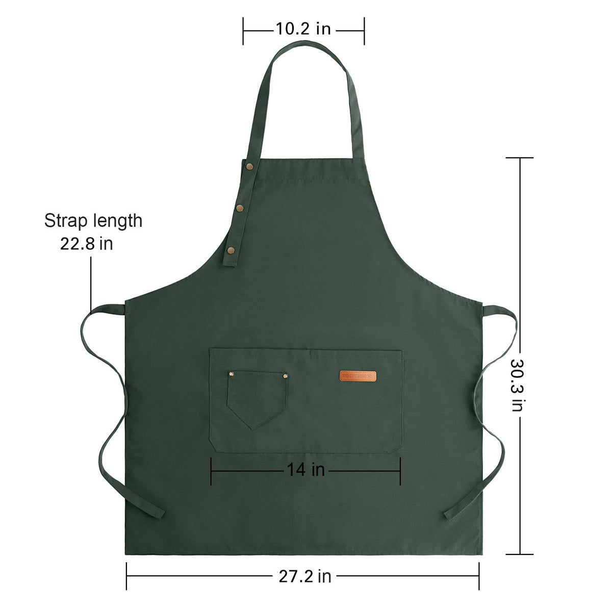 Front view showing chest-to-knee coverage of LOYGLIF apron.