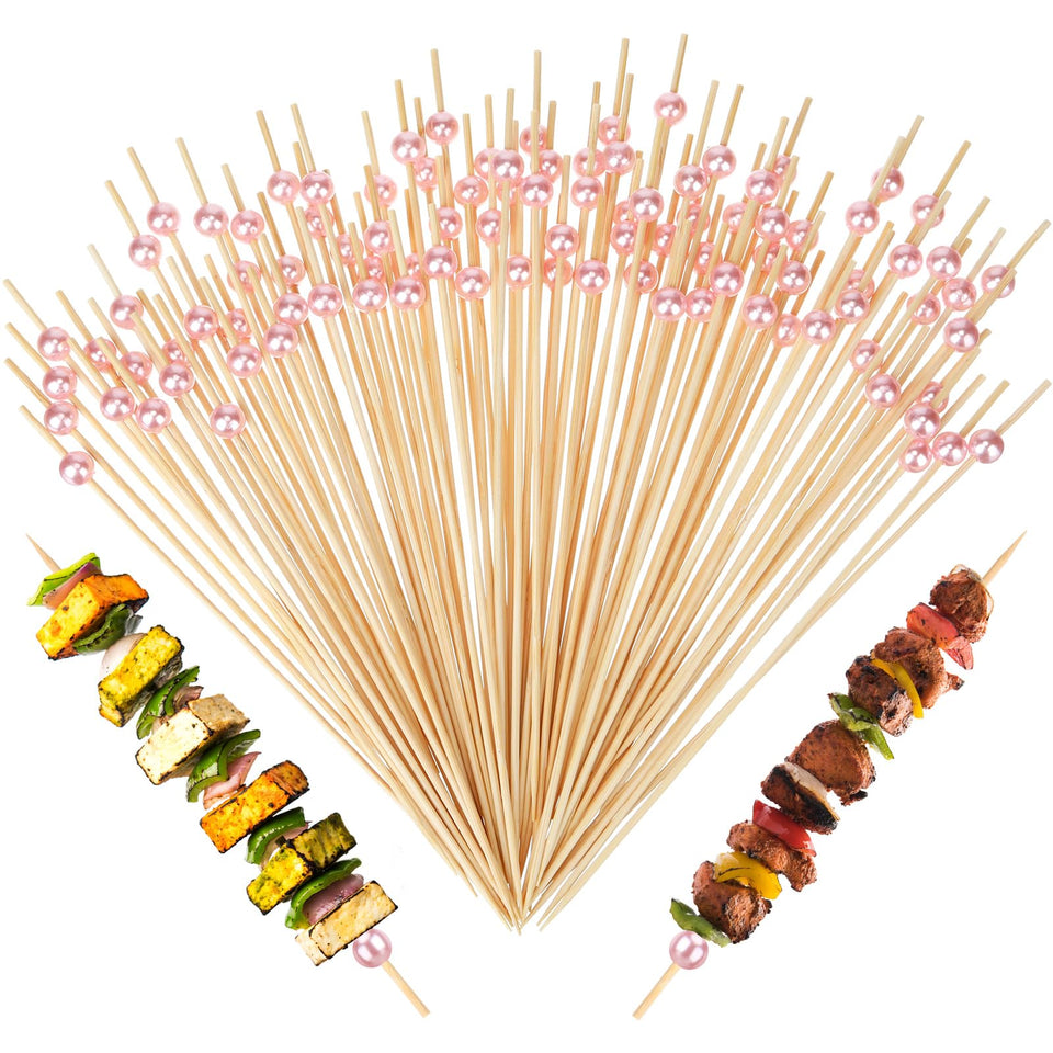 LOYIM 8-inch pink pearl cocktail picks for elegant appetizers at parties