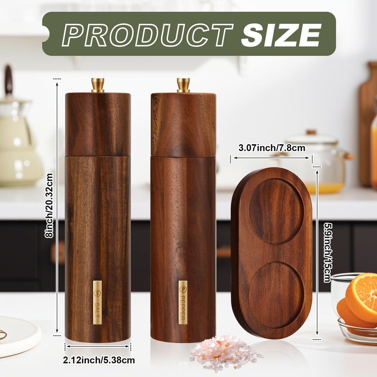 LOYIM grinders placed side by side with salt and pepper labels for organized use