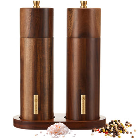 LOYIM wooden grinder set 8-inch top view shows natural acacia grain and warm finish for kitchen elegance