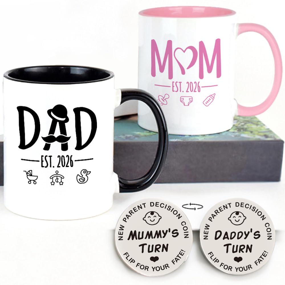LOZACHE mom-est-2026-mug-pink, pink mug for new mom's daily coffee ritual