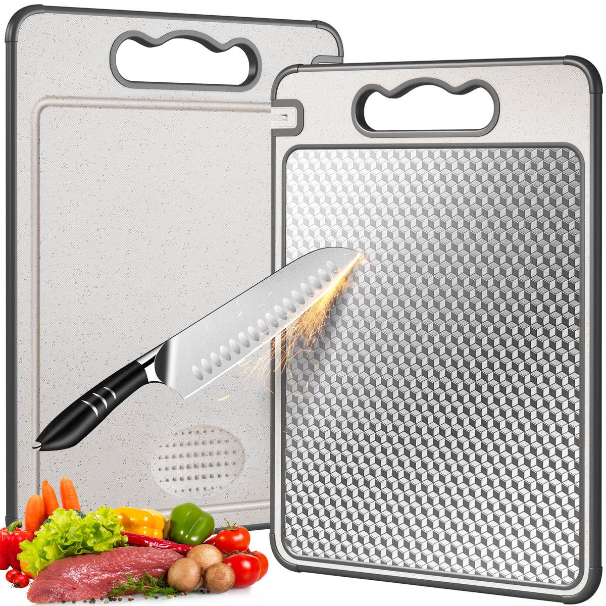 Lozovin dual-sided cutting board with steel meat side for hygienic prep