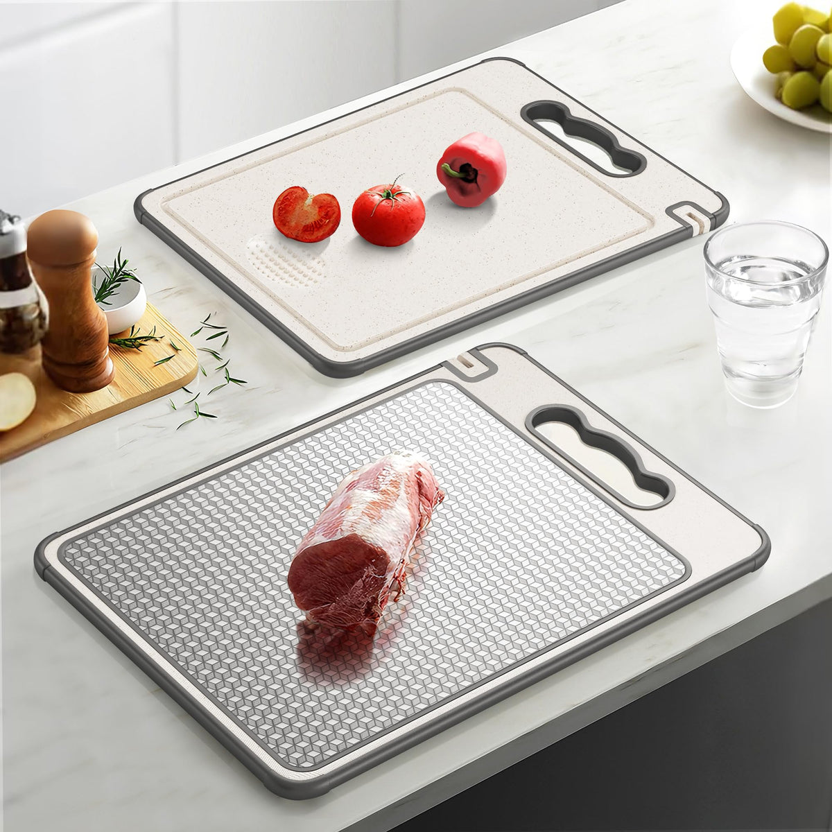 Lozovin dual-sided cutting board with wheat straw side for fruits and vegetables