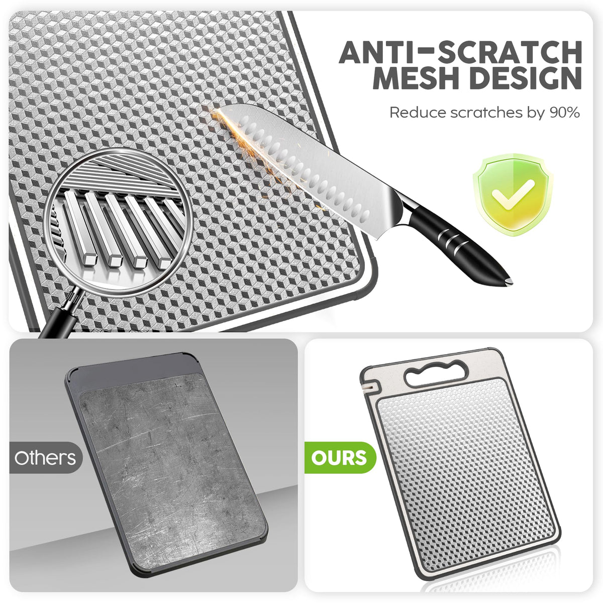 Lozovin cutting board with silicone non-slip edge for safer slicing