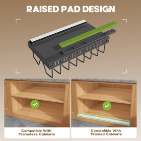 Lozovin pan rack with eight adjustable dividers for different cookware sizes.