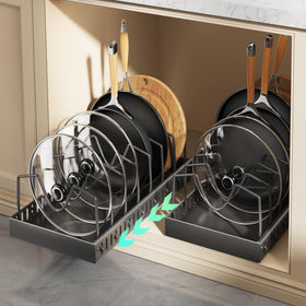 Lozovin pull-out pots and pans organizer under cabinet for easy access.