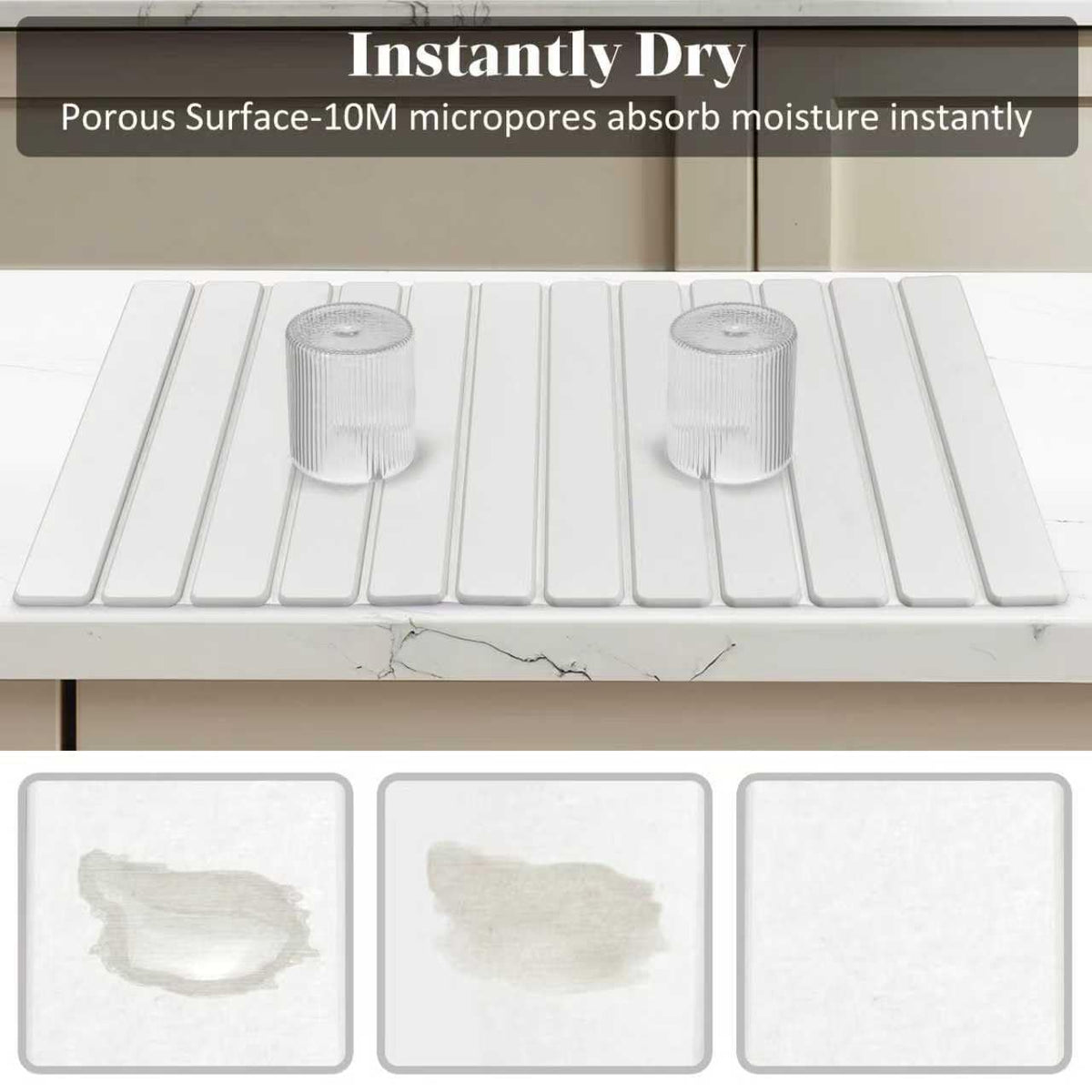 Lprmnnc Extral Large Dish Drying Mat on counter with cups drying