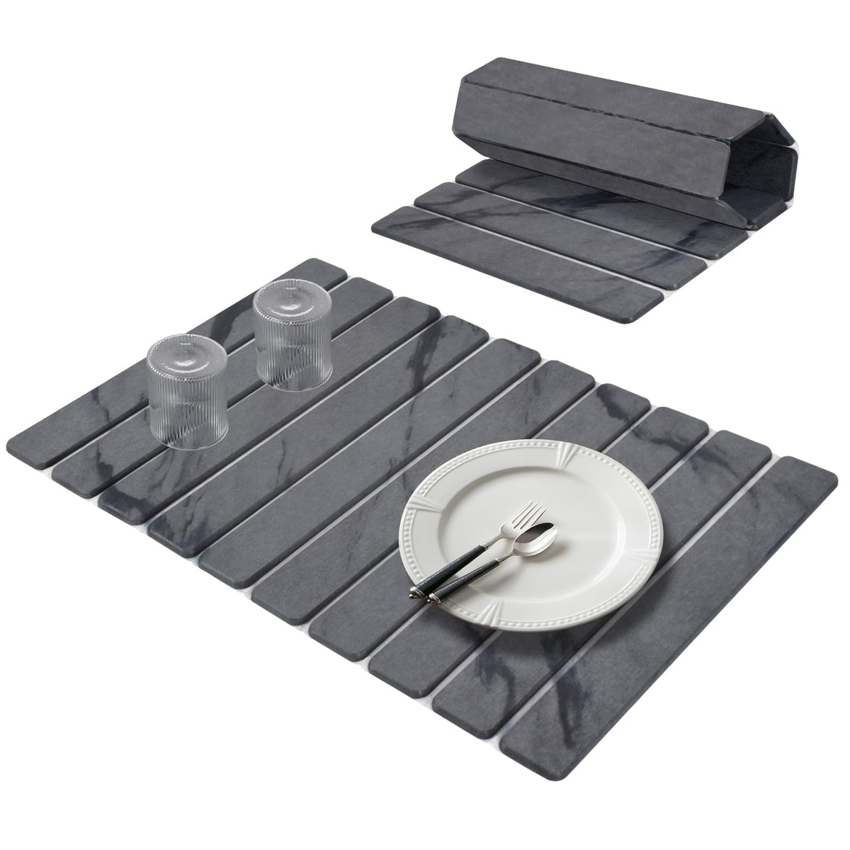 Lprmnnc large stone dish drying mat dries dishes quickly and protects counters.