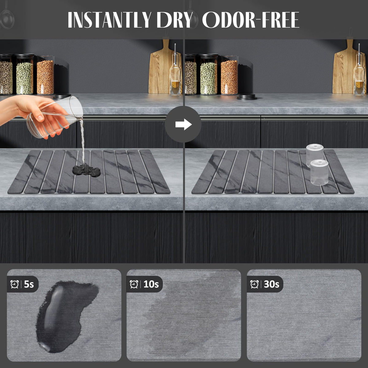 Lprmnnc marble-pattern drying mat adds style while absorbing moisture on counters.