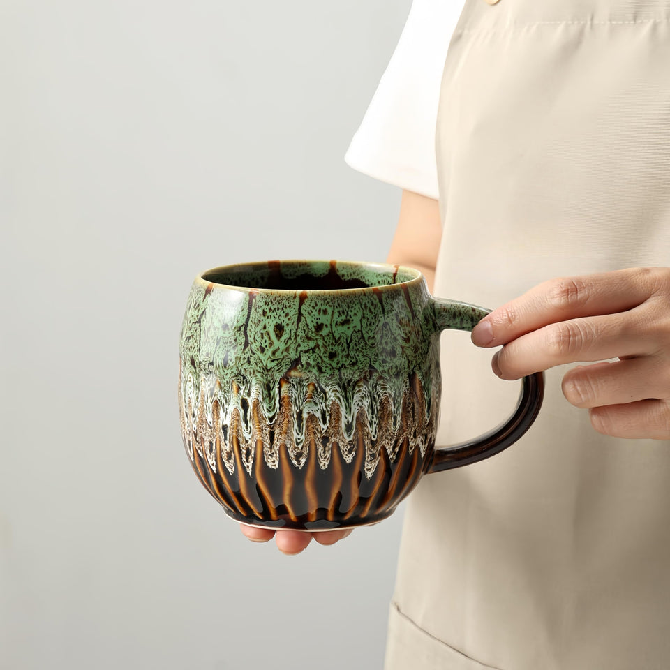 lpylxingyan 20oz mug with raku glaze showcases a unique pattern and keeps morning coffee inviting