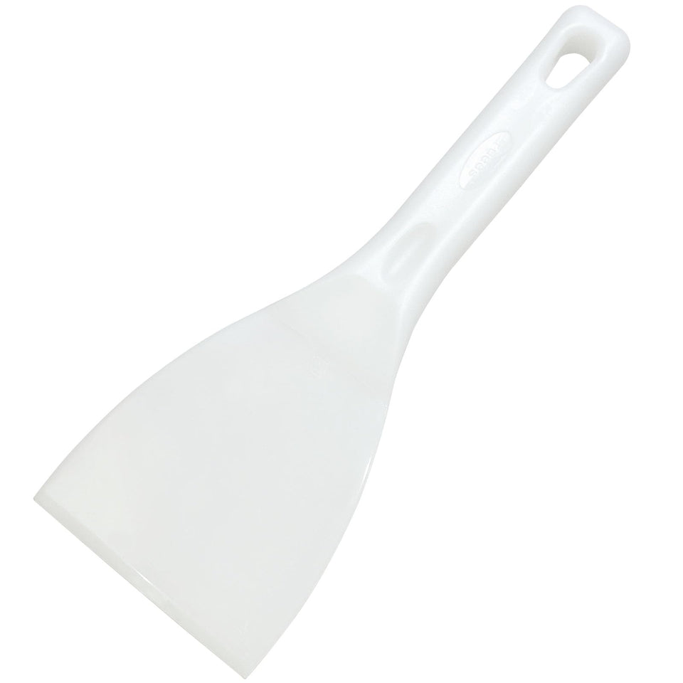 LRui dough scraper front view highlights durable plastic blade for bench work.