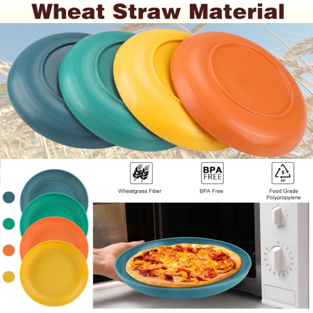 LRUUIDDE wheat straw plate yellow, stackable for compact kitchen storage