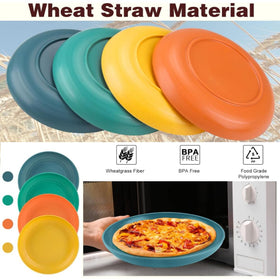 LRUUIDDE wheat straw plate yellow, stackable for compact kitchen storage