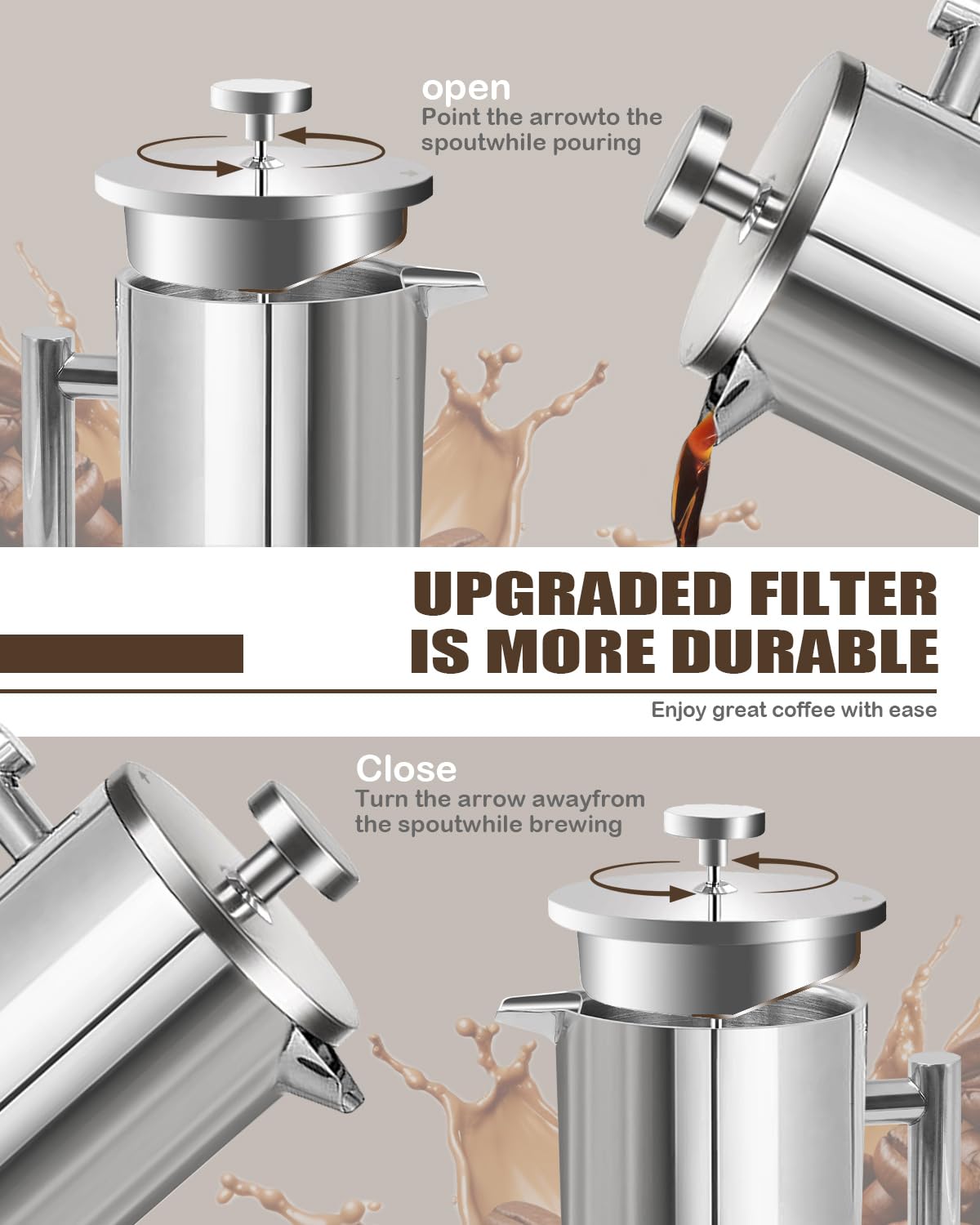 LRYYBTI French Press 17oz capacity ideal for multiple cups at home or office
