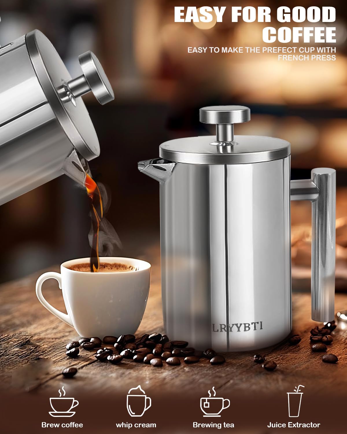 LRYYBTI French Press is dishwasher-safe for quick, hassle-free cleaning