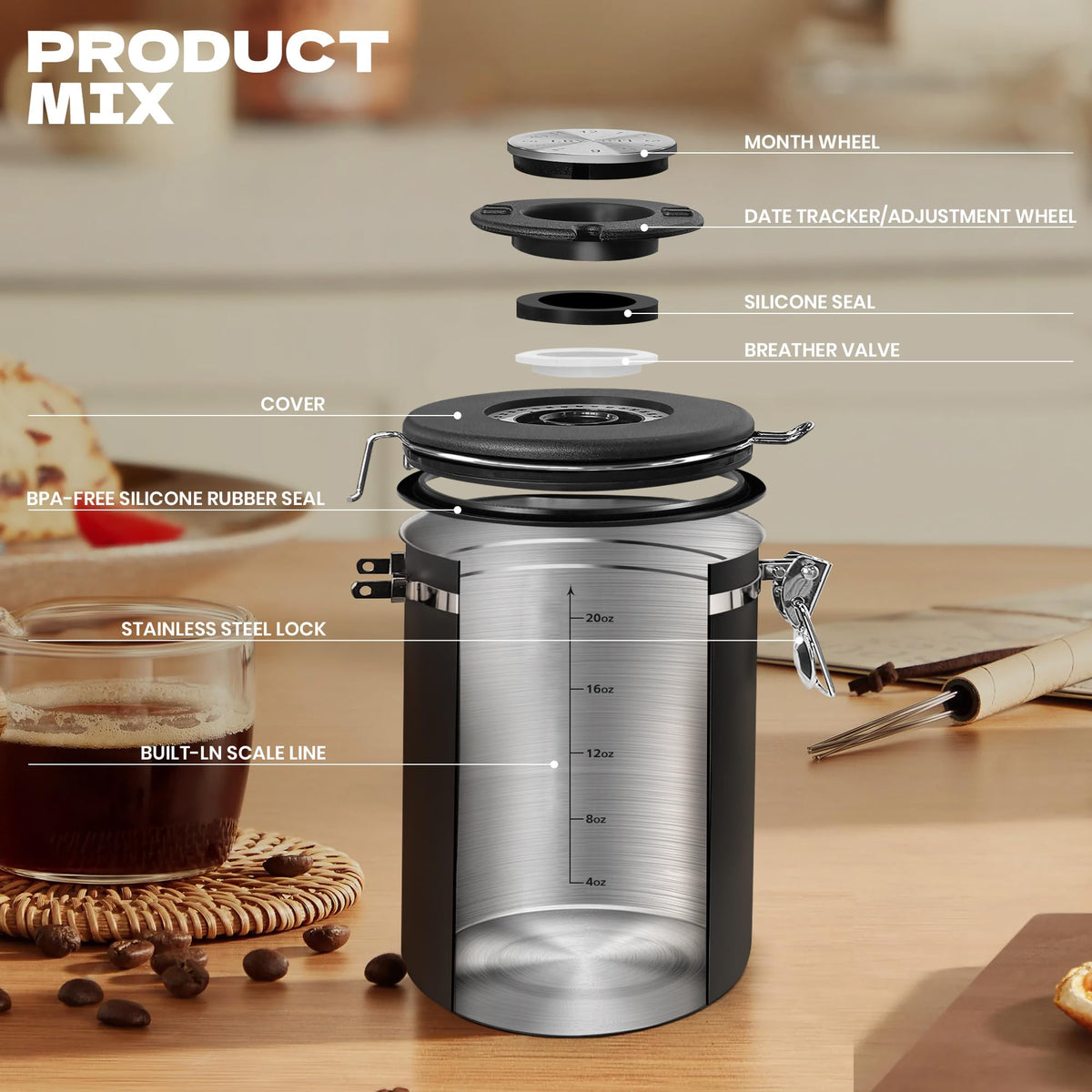 LRYYBTI airtight lid locks in aroma and moisture protection.